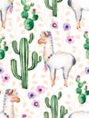 Watercolor elements for your design with cactus plants,flowers and lama.