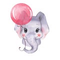 Watercolor elephant with balloon