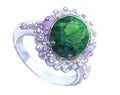 Watercolor emerald ring  illustration isolated Royalty Free Stock Photo