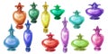 Watercolor empty glass bottle for perfumes and elixirs in fantasy games, alchemy laboratory, for magic potions