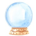 Watercolor empty snow globe. Christmas Watercolour illustration. Winter card .