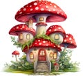 Watercolor Enchanted Mushroom Fairies clipart House Fantasy Fairyland Cute Forest Fairy Floral Little Fairies Royalty Free Stock Photo