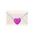 Watercolor envelope with a letter. Seal in the shape of a heart. Postal letter isolated on a white background