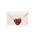 Watercolor envelope with a letter. Seal in the shape of a heart. Postal letter isolated on a white background