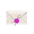 Watercolor envelope with a letter. Seal in the shape of a heart. Postal letter isolated on a white background