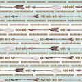 Watercolor ethnic boho seamless pattern of arrows, ornament, tribal sign on blue background Royalty Free Stock Photo