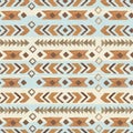 Watercolor ethnic boho seamless pattern of ornament, tribal sign on beige-blue background