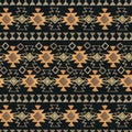 Watercolor ethnic boho seamless pattern of ornament, tribal sign on black background