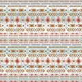 Watercolor ethnic boho seamless pattern of ornament, tribal sign on white-blue background Royalty Free Stock Photo