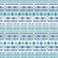 Watercolor ethnic boho seamless pattern of ornament, tribal sign on white-blue background Royalty Free Stock Photo