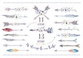 Watercolor ethnic boho set of arrows, feather and flower. Tribe Royalty Free Stock Photo