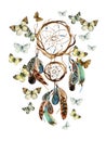 Watercolor ethnic dreamcatcher.