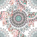 Watercolor ethnic feathers abstract mandala. Royalty Free Stock Photo