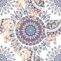 Watercolor ethnic feathers abstract mandala. Royalty Free Stock Photo