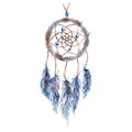 Watercolor ethnic tribal hand made feather dreamcatcher