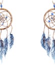 Watercolor ethnic tribal hand made feather dreamcatcher isolated