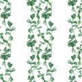 Watercolor eucalyptus branches seamless pattern. Hand drawn silver dollar plant with round leaves isolated on white Royalty Free Stock Photo