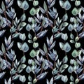 Watercolor eucalyptus branches seamless pattern.