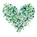 Watercolor Eucalyptus Leaves and Branches with a Heart Royalty Free Stock Photo