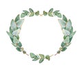 Watercolor Eucalyptus wreath frame. Royalty Free Stock Photo