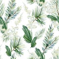 Watercolor evergreen christmas seamless pattern with fir branch, twigs spruce Royalty Free Stock Photo