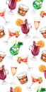 Watercolor exotic drink alcohol cocktail seamless pattern texture