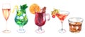 Watercolor exotic drink alcohol cocktail set isolated