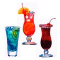 Watercolor exotic drink cocktail set isolated on a white background Royalty Free Stock Photo