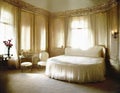 Watercolor of An exquisitely adorned vintage bedroom exuding with opulent soft ambient