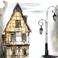 Watercolor fachwerk house