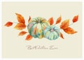 Watercolor Fall Floral Blue Pumpkins Bouquet.