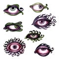Watercolor fantastic abstract eyes for Halloween, esotericism, magic, witchcraft and mysticism.