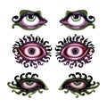 Watercolor fantastic abstract eyes for Halloween, esotericism, magic, witchcraft and mysticism.