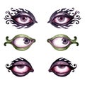 Watercolor fantastic abstract eyes for Halloween, esotericism, magic, witchcraft and mysticism.