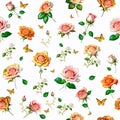 Beautiful Watercolor seamless pattern rapport with Delicate Roses isolated in white background. Illustration. Generative AI