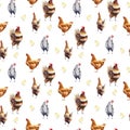 Watercolor farm poultry yard birds seamless pattern Royalty Free Stock Photo