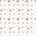 Watercolor farm poultry yard birds seamless pattern Royalty Free Stock Photo