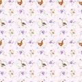 Watercolor farm poultry yard birds seamless pattern Royalty Free Stock Photo