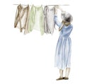 watercolor farmer hanging clothes