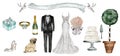 Watercolor Fashion Illustration - Wedding outfit set Royalty Free Stock Photo