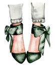 Watercolor fashion legs on high heels illustration. Fashion and style, clothing and accessories. Footwear. Perfect for greetings