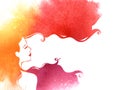 Watercolor Fashion Woman with Long Hair Royalty Free Stock Photo