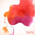 Watercolor Fashion Woman with Long Hair Royalty Free Stock Photo