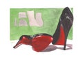 Watercolor fasion illustration with shoes louboutin