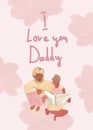 Watercolor Father`s Day card with hand written lettering.Poster with father and child