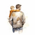 watercolor father and small son hugging view generative AI