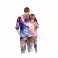 watercolor father and small son hugging view on white background generative AI