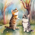 Watercolor Feline Friends - A Pair of Cute Kittens