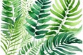 Watercolor fern fronds in a lush and green arrangement, free space for text, St. Patrick\'s Day