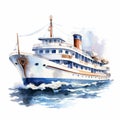 Watercolor Ferry Clipart: Historical Illustration Style Art Of A White Ship